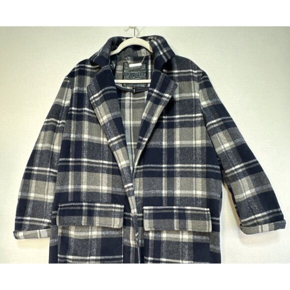 Buffalo David Bitton Womens Plaidical Long Coat L/G Blue Gray Fleece - Picture 8 of 16